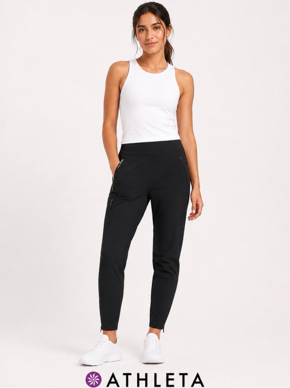 Athleta Trekkie North Jogger Black 288086 Tapered Zip Pockets & Ankles Zippers 6
